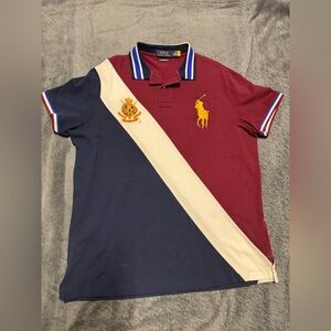 Polo Ralph Lauren Custom Slim Fit Big Pony Red Gold Crest Block Mesh Polo
Shirt